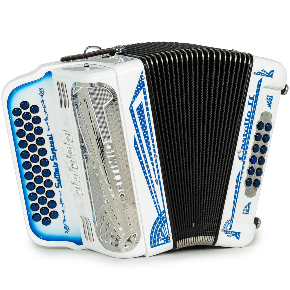 Settimio Soprani Castello II Acordeon 5 Registros Mi Blanco y Azul