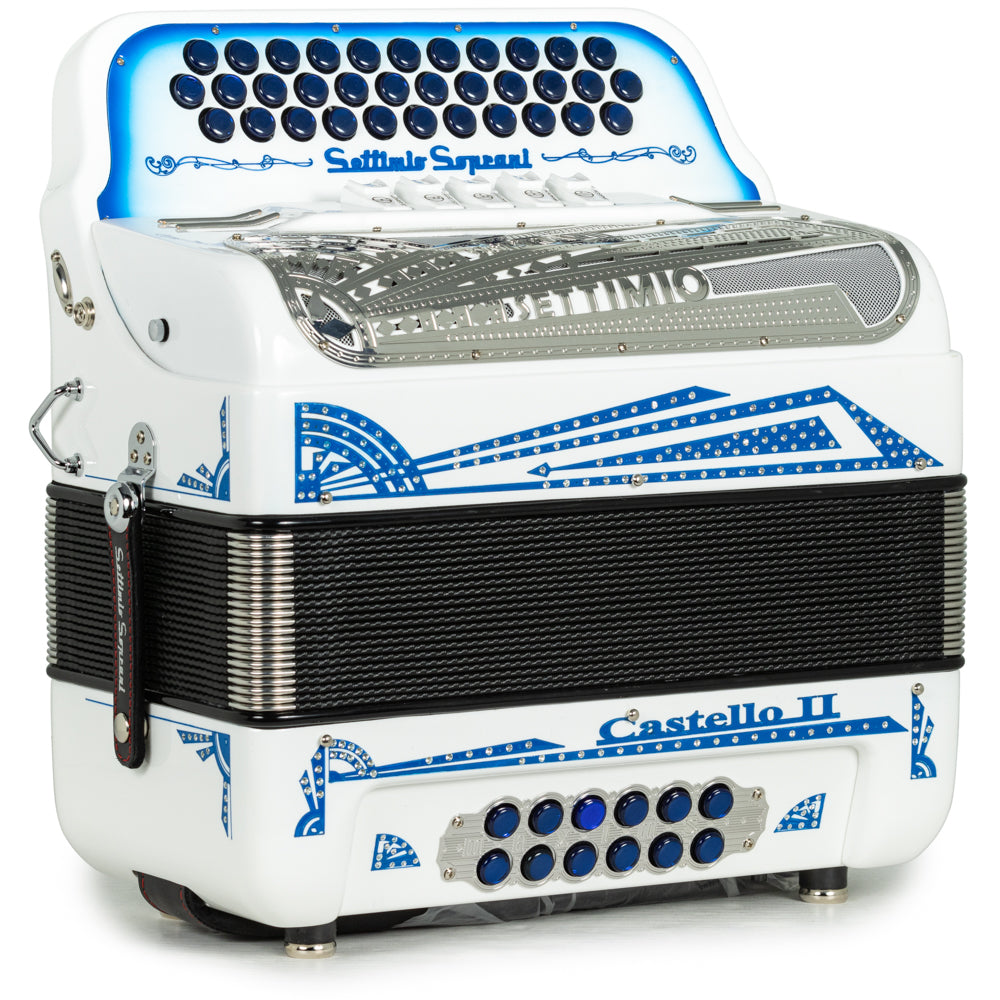 Settimio Soprani Castello II Acordeon 5 Registros Mi Blanco y Azul