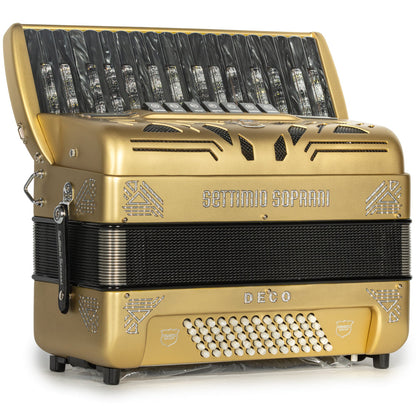 Settimio Soprani Deco Piano Accordion 7 Switch Matte Gold and Black Hermes Music Accordion Pro Shop