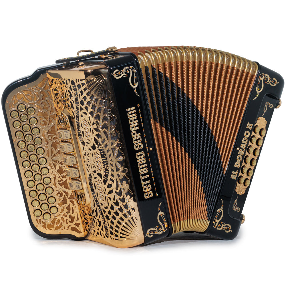 Settimio Soprani El Dorado II Acordeon 5 Registros Fa Negro y Oro