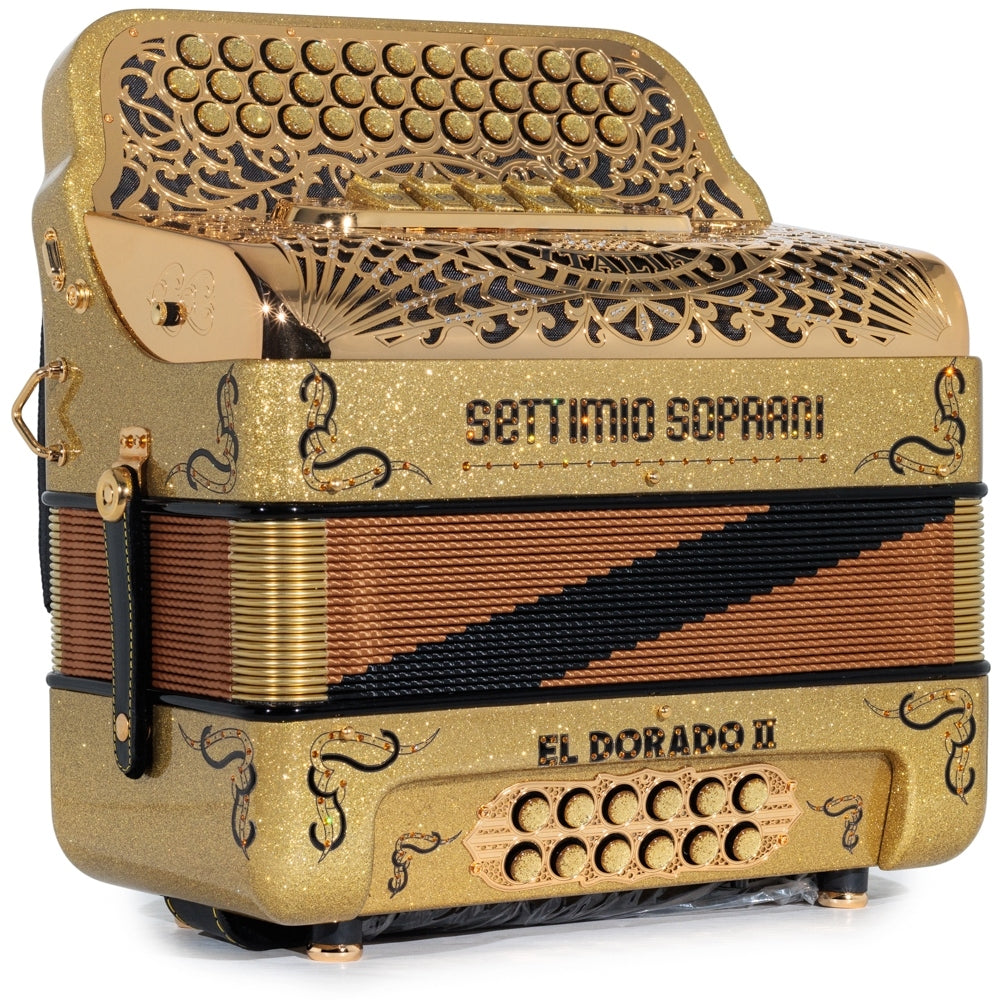 Settimio Soprani El Dorado II Acordeon 5 Registros Mi Brillo Oro y Negro