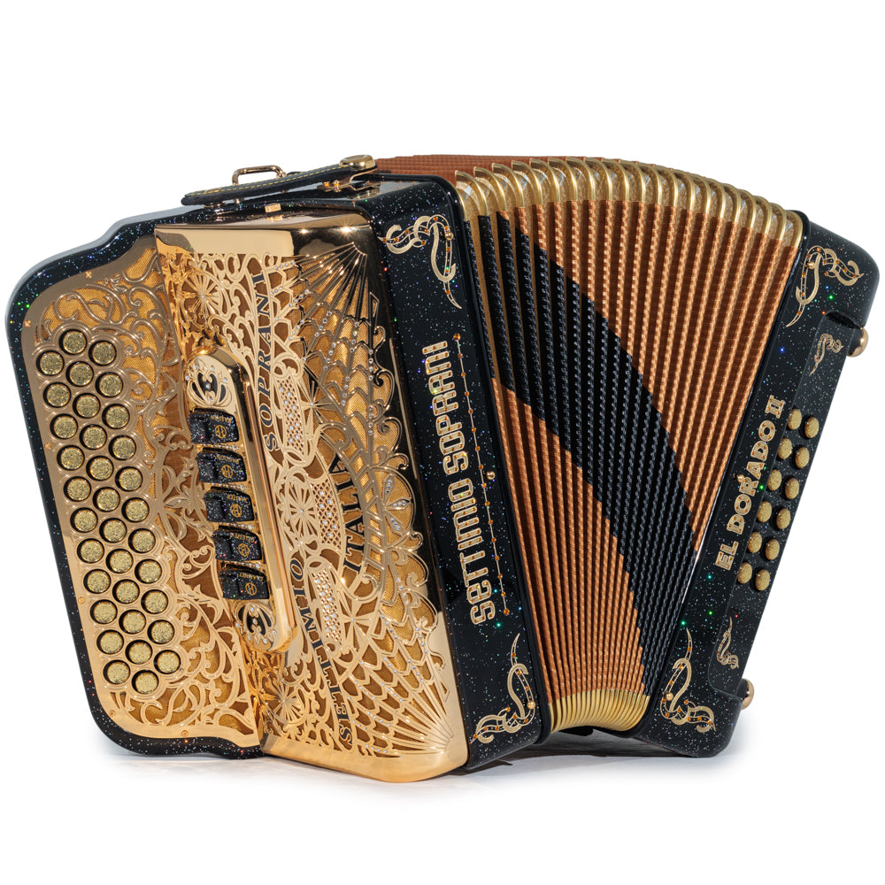 Settimio Soprani El Dorado II Acordeon 5 Registros Sol Brillo Negro y Oro