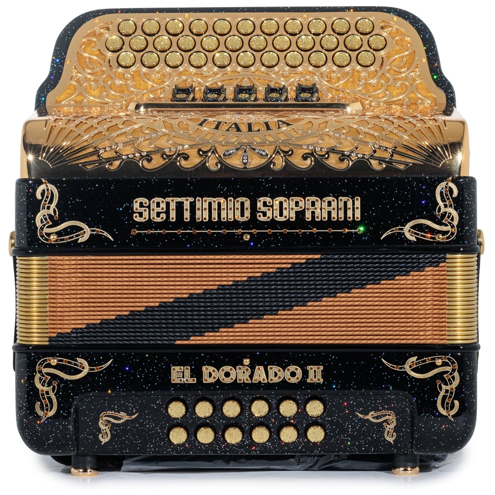 Settimio Soprani El Dorado II Acordeon 5 Registros Sol Brillo Negro y Oro