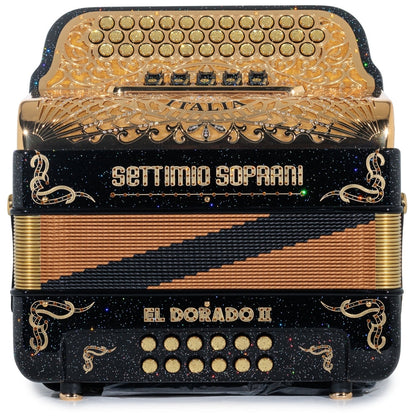 Settimio Soprani El Dorado II Acordeon 5 Registros Sol Brillo Negro y Oro