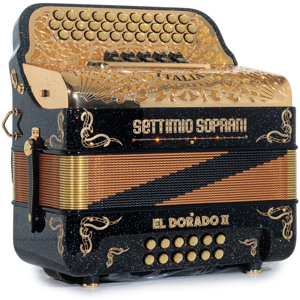 Settimio Soprani El Dorado II Acordeon 5 Registros Sol Brillo Negro y Oro