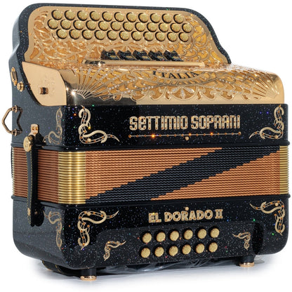 Settimio Soprani El Dorado II Acordeon 5 Registros Sol Brillo Negro y Oro