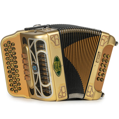 Settimio Soprani Retro Acordeón 5 Registros Fa con Lengüetas Planet Oro Mate y Negro