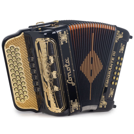 Sonola Emigrante III Accordion 6 Switch FBE/EAD Black with Gold-accordion-Sonola-Hermes Music
