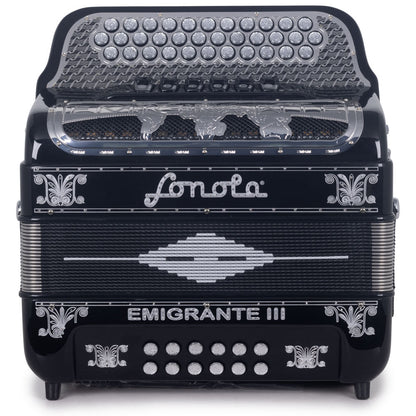 Sonola Emigrante III Accordion 6 Switch FBE/EAD Black with Silver-accordion-Sonola- Hermes Music