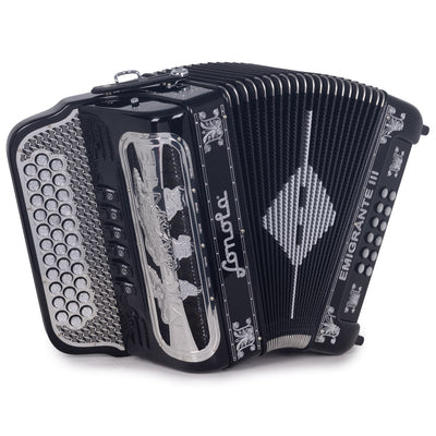 Sonola Emigrante III Accordion 6 Switch FBE/EAD Black with Silver-accordion-Sonola- Hermes Music