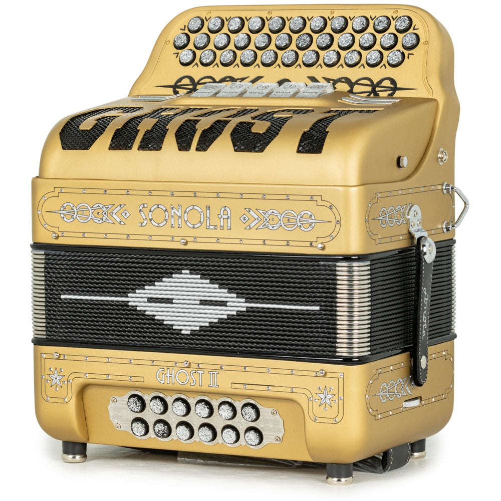 Sonola Ghost II Acordeón Ultra Compacto 5 Registros Fa Matte Oro y Blanco