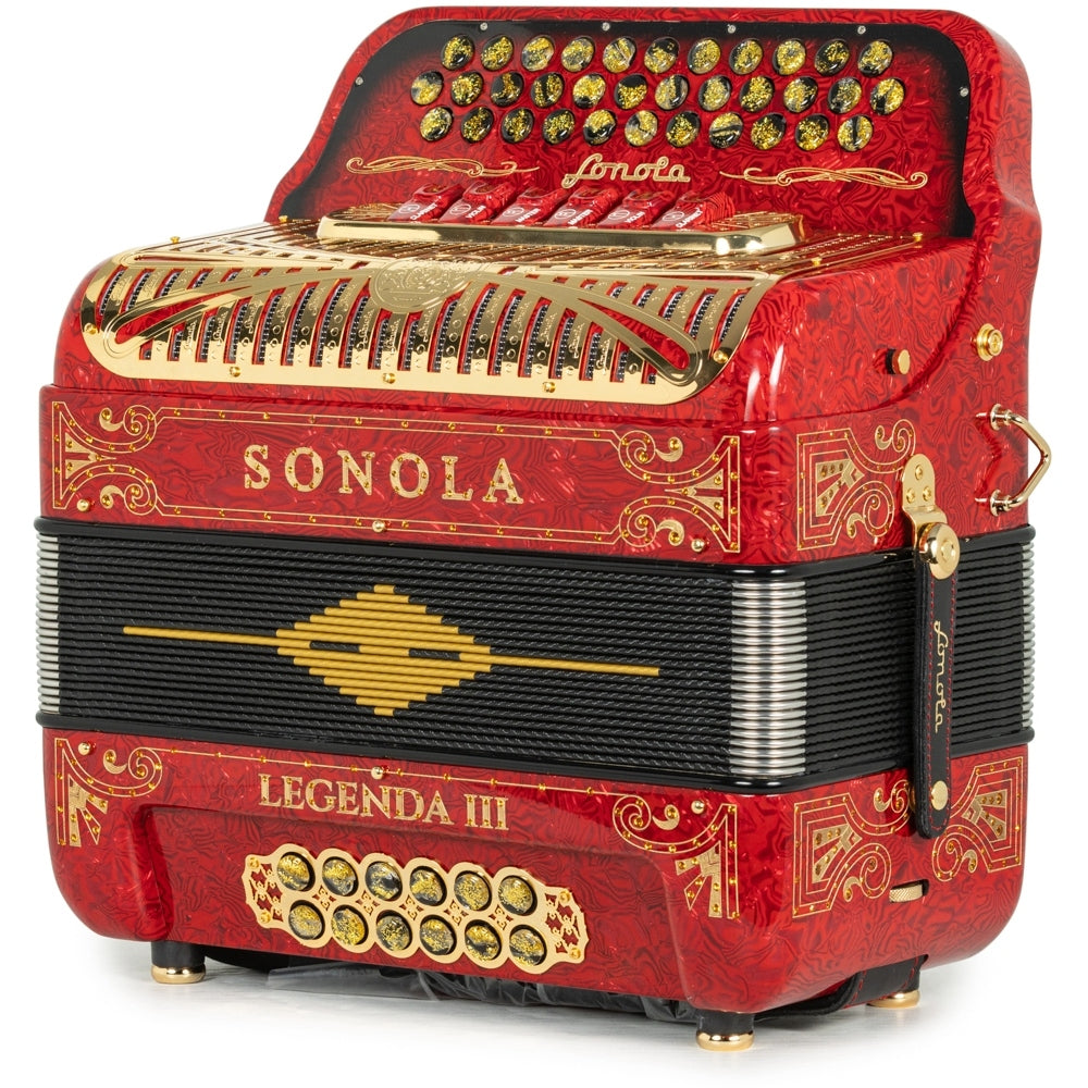 Sonola Legenda III Acordeón 6 Registros Fa-Mi Ondas Rojas y Dorado