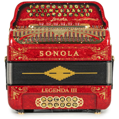 Sonola Legenda III Acordeón 6 Registros Fa-Mi Ondas Rojas y Dorado