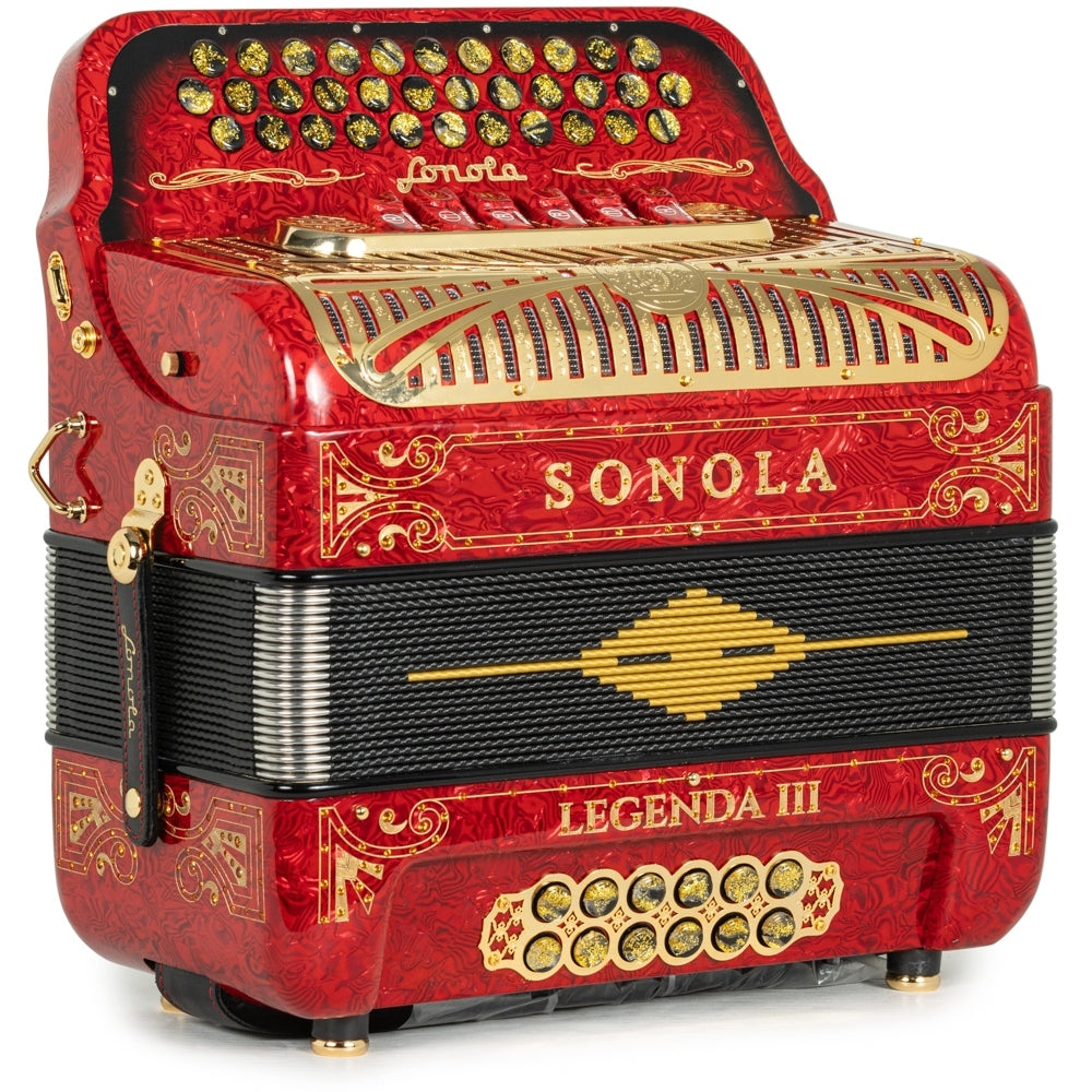 Sonola Legenda III Acordeón 6 Registros Fa-Mi Ondas Rojas y Dorado