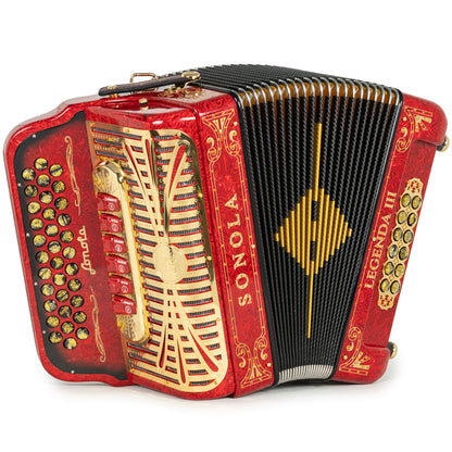 Sonola Legenda III Acordeón 6 Registros Fa-Mi Ondas Rojas y Dorado