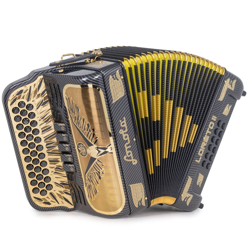 Sonola Loreto II Accordion 5 Switch FBE Glossy Gray with Gold Carbon-accordion-Sonola- Hermes Music