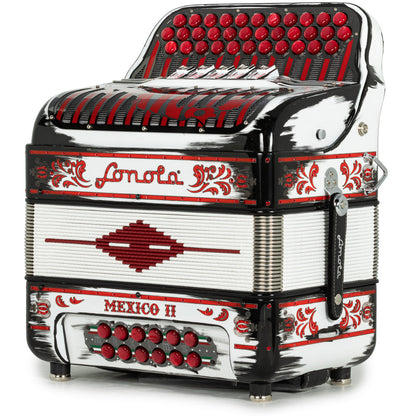 Sonola Mexico II Acordeón Ultra Compacto 5 Registros Mi Negro y Blanco con Rojo
