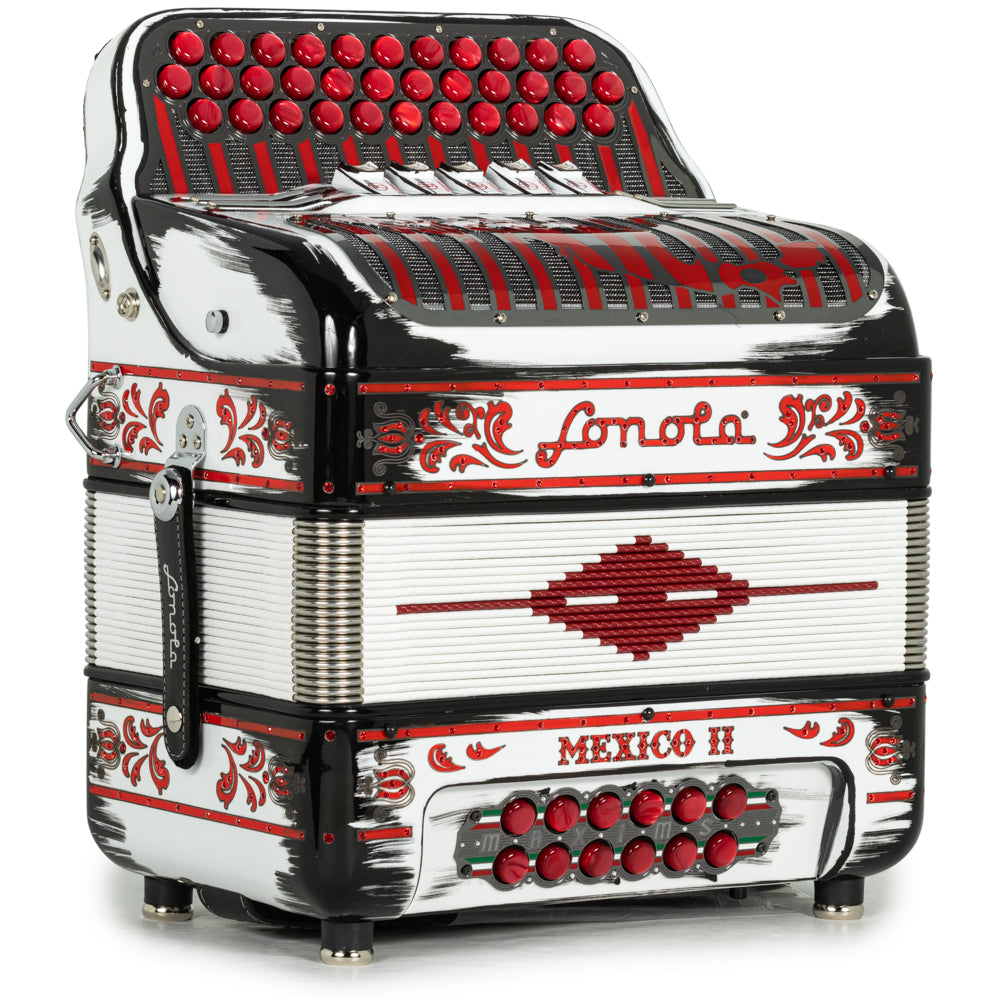 Sonola Mexico II Acordeón Ultra Compacto 5 Registros Mi Negro y Blanco con Rojo