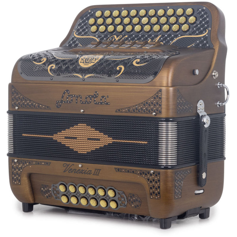 Sonola Venezia III Accordion FBE/EAD 6 Switches Matte Gold and Black-accordion-Sonola- Hermes Music