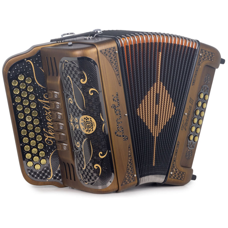 Sonola Venezia III Accordion FBE/EAD 6 Switches Matte Gold and Black-accordion-Sonola- Hermes Music