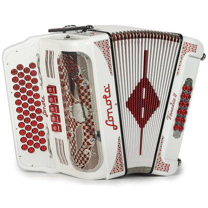 Sonola Venezia II Accordion 5 Switch 46 Button FBE White with Red-Sonola-Hermes Music-Accordion Pro Shop