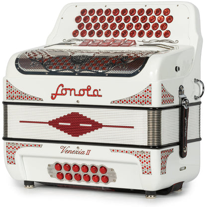 Sonola Venezia II Accordion 5 Switch 46 Button FBE White with Red-Sonola-Hermes Music-Accordion Pro Shop