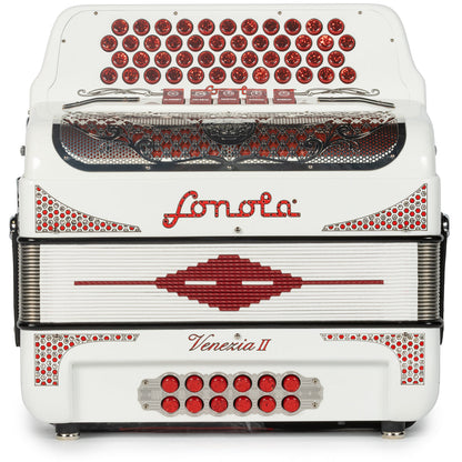 Sonola Venezia II Accordion 5 Switch 46 Button FBE White with Red-Sonola-Hermes Music-Accordion Pro Shop