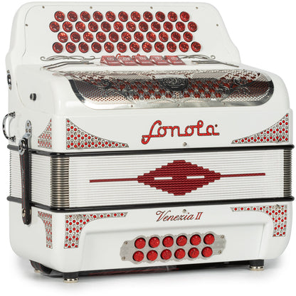 Sonola Venezia II Accordion 5 Switch 46 Button FBE White with Red-Sonola-Hermes Music-Accordion Pro Shop