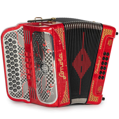 Sonola Venezia II Acordeón 5 Registros Sol Celluloid Rojo Metallico y Oro