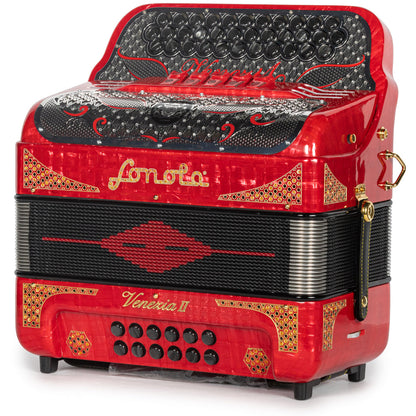 Sonola Venezia II Acordeón 5 Registros Sol Celluloid Rojo Metallico y Oro