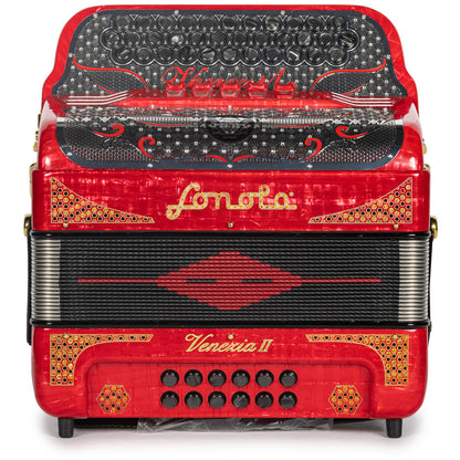Sonola Venezia II Acordeón 5 Registros Sol Celluloid Rojo Metallico y Oro