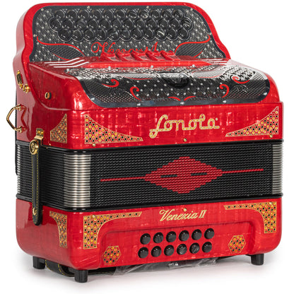 Sonola Venezia II Acordeón 5 Registros Sol Celluloid Rojo Metallico y Oro