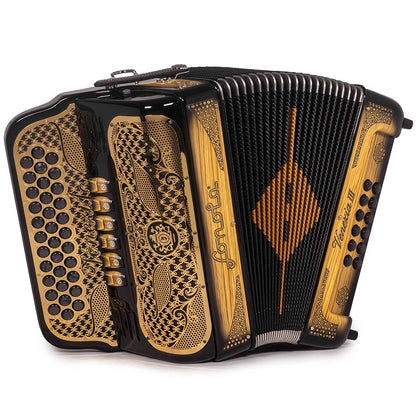 Sonola Venezia III Acordeón 6 Registros FA-MI  Negro con Textura de Madera y Dorado