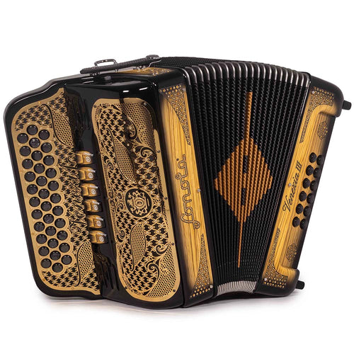 Sonola Venezia III Acordeón 6 Registros FA-MI  Negro con Textura de Madera y Dorado