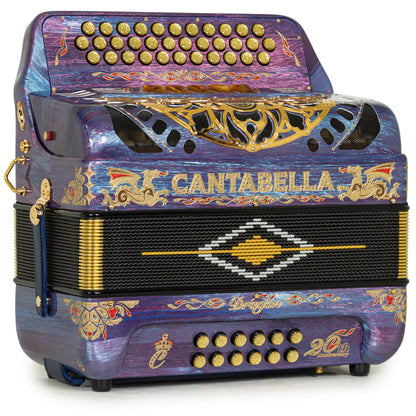 Cantabella Dragón Acordeón 5 Registros Mi Celuloide Morado Azul y Oro