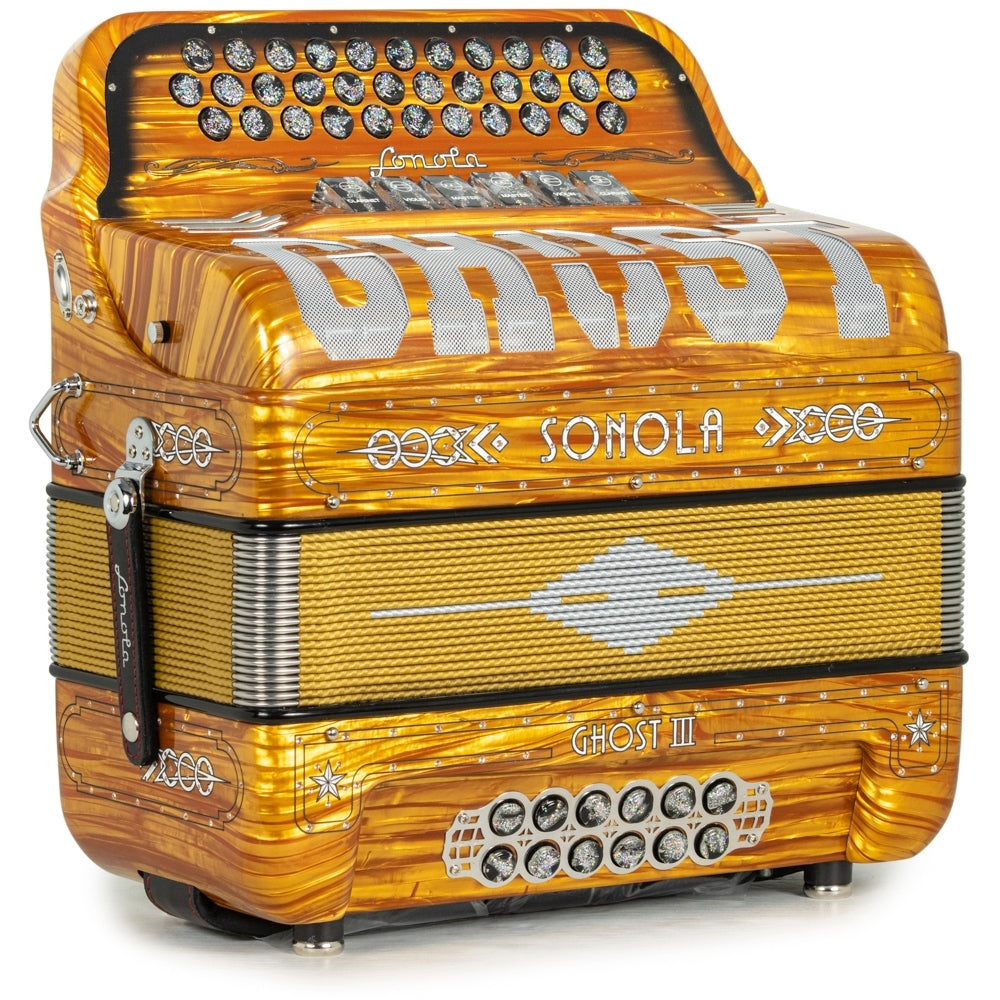 Sonola Ghost III Acordeón 6 Registros Fa-Mi Madera Dorada y Blanco